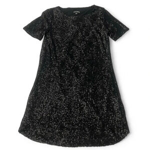Steve Madden black sequin fully lined T-shirt dress with rounded hem size XS